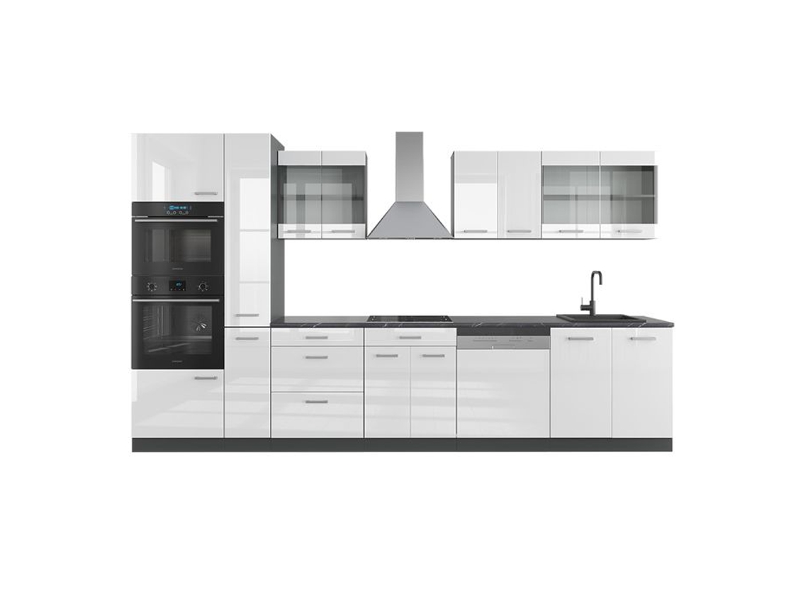 Cozinha R-Line, 350 cm com armário alto, PT Antracite, Branco brilhante/Antracite, VICCO