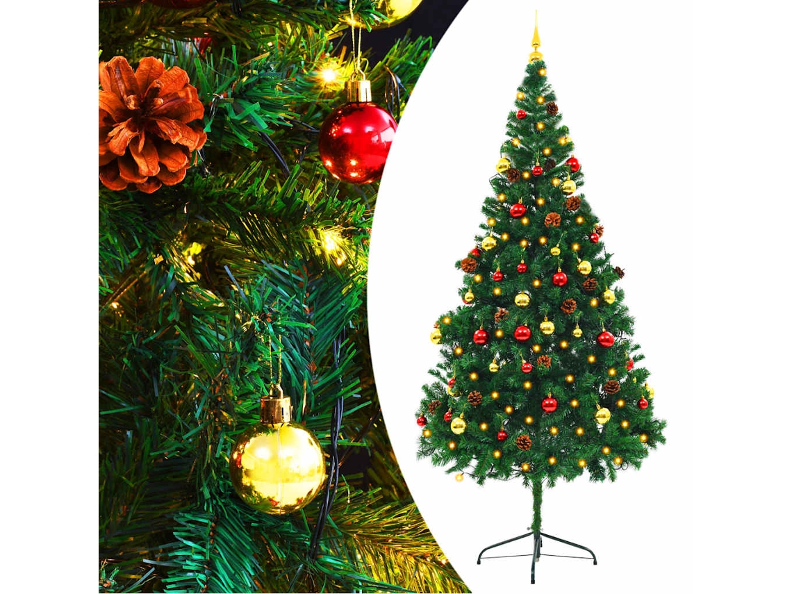 Vidaxl Árvore De Natal Artificial Pré-iluminada + Enfeites 210cm Verde