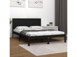 Estrutura De Cama 200x200 Cm Pinho Maciço Preto