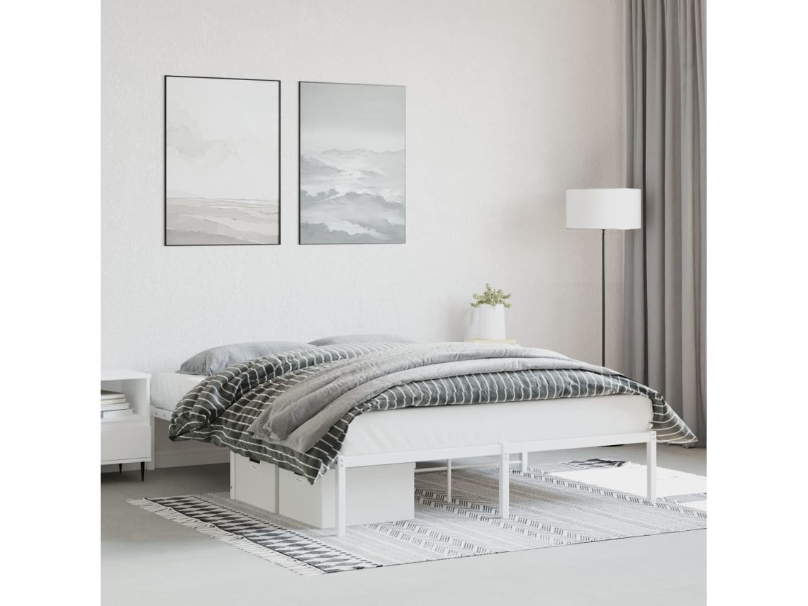 Vidaxl Estrutura De Cama 150x200 Cm Metal Branco