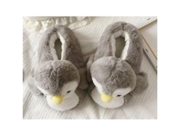 Pantufas de algodão com estampa de pinguim, macias e antiderrapantes, tamanho único 35-38, cinza.