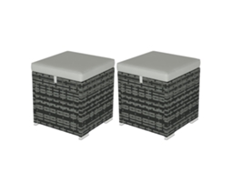 2 banquetas com espaço de armazenamento em rotim, apoio para pés de jardim com almofada, 40x40x41cm, cinza claro BTFORUS