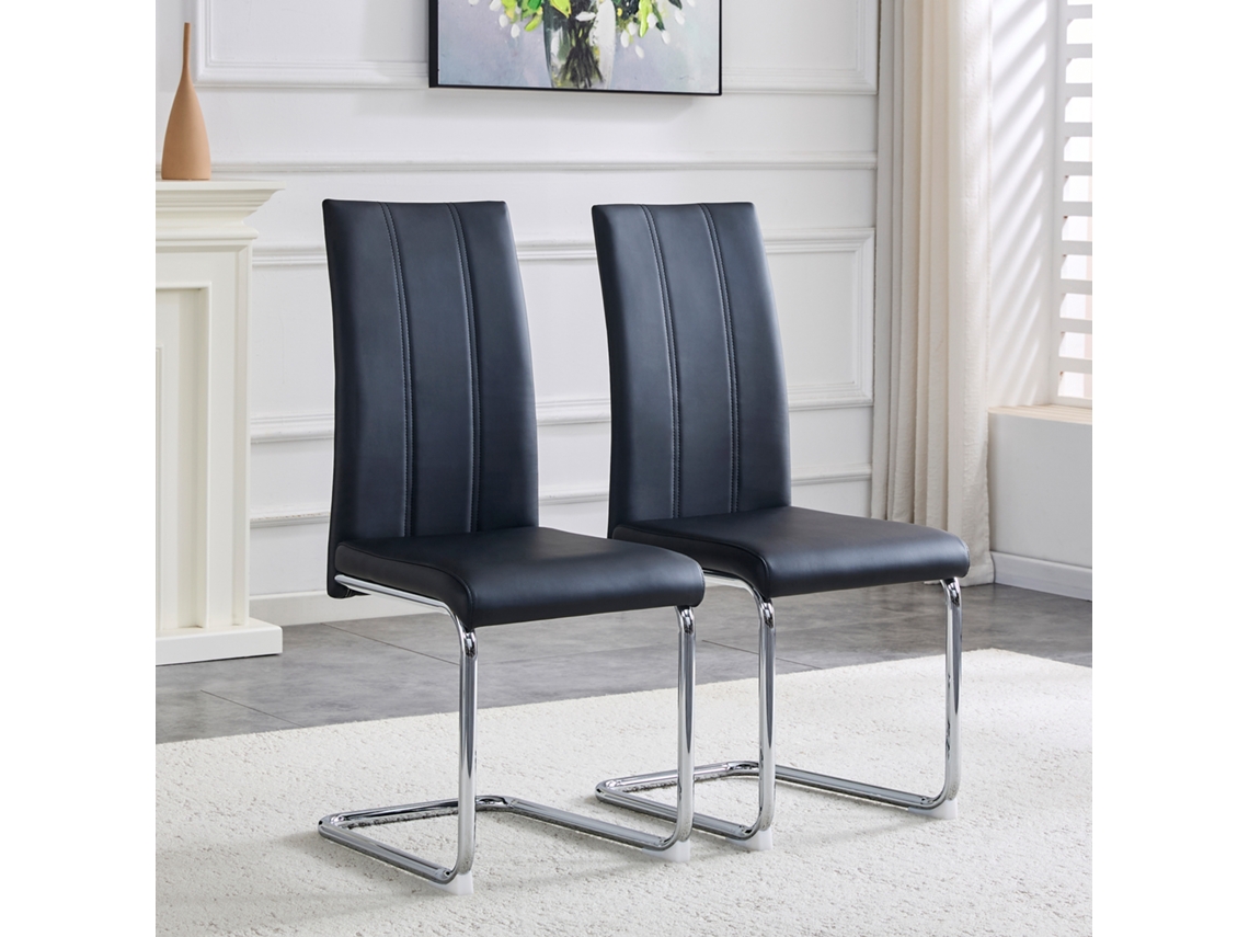 Cadeira De Jantar Moderna Preta, Couro Pu E Estrutura Metálica – Cadeira De Jantar Ergonômica Para Casa Moderna-kd