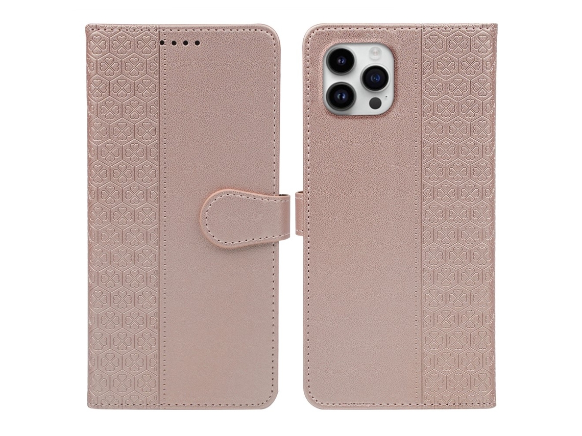 Capa Em Couro Pu Magnético Para Apple Iphone 16 Pro Max - Ouro Rosa
