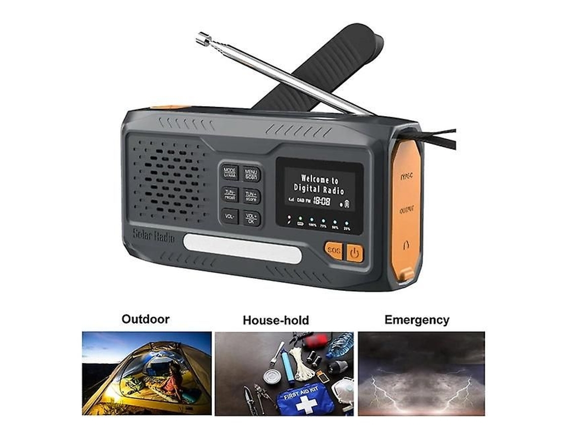 Rádio Portátil Com Manivela, Bluetooth, Dab/fm, Lanterna Led E Função Sos.