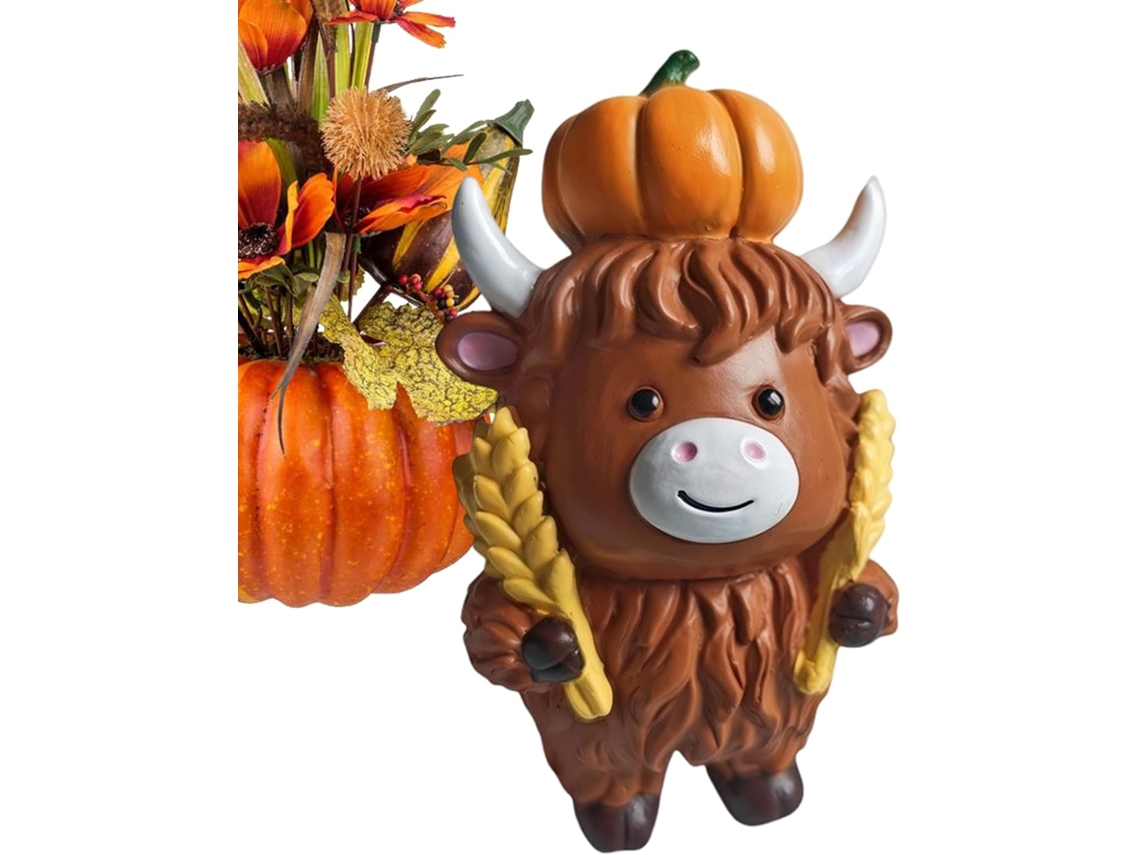 Estatueta de Vaca Das Terras Altas em Resina, Item Decorativo de Outono e Ação de Graças em Resina, Decoração Festiva CHABERLU