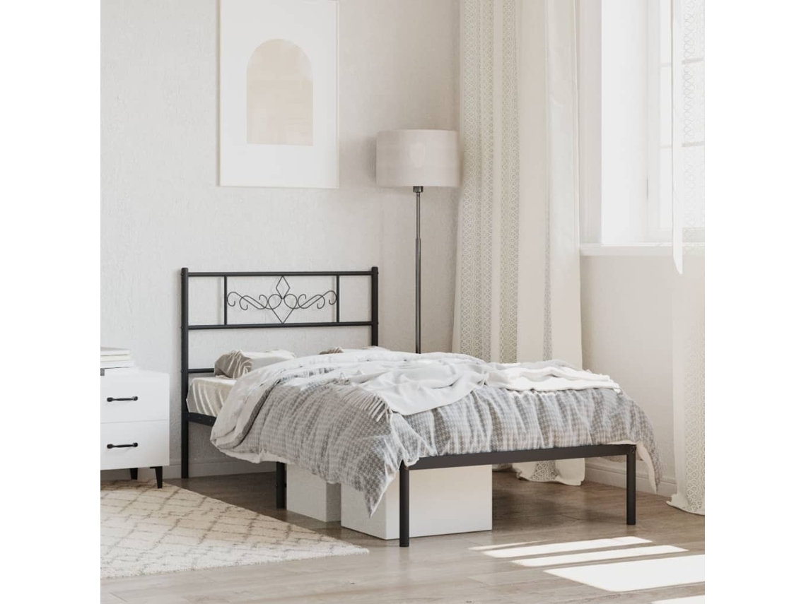 Vidaxl Estrutura De Cama Com Cabeceira 90x200 Cm Metal Preto