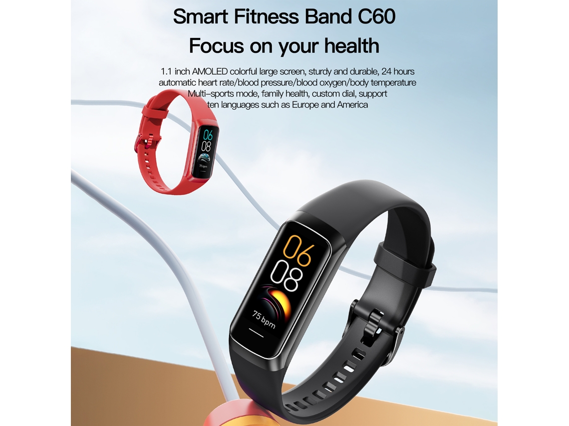 Rebe-pulseira Esportiva Inteligente C60 Com Ritmo Cardíaco E Temperatura