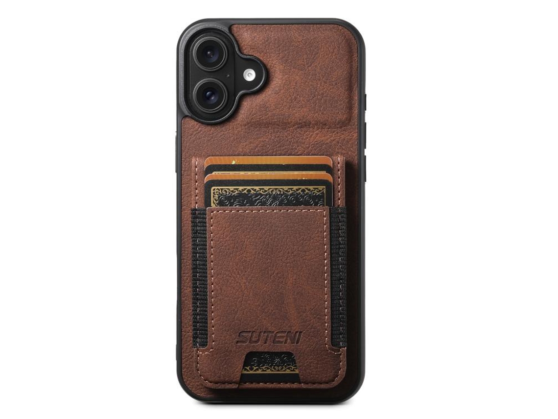 Capa Para Iphone 17 - Couro Cor Lichia Com Compartimentos Para Cartões E Suporte