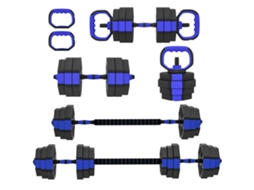 Kit de pesos de academia 6 em 1 em plástico e areia, utilizável como kettlebell, halteres e barra suporte azul BTFORUS