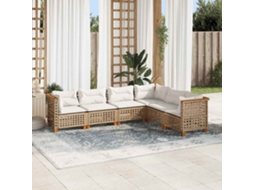 Vidaxl 6 Pcs Conjunto De Sofás P/ Jardim Com Almofadões Vime Pe Bege