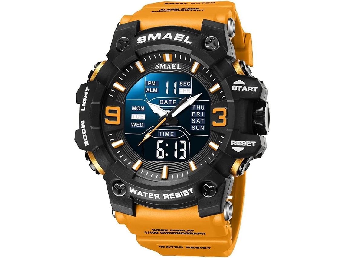Lurelia Relógio Digital Desportivo, Visor Digital, Led, Cronómetro, Alarme, Data/calendário, 12/24h, Luminoso, Duplo Fuso/mostrador, Resina, Vermelho