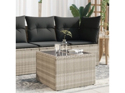 Vidaxl Mesa De Jardim C/ Tampo De Vidro 55x55x37cm Vime Pe Cinza-claro