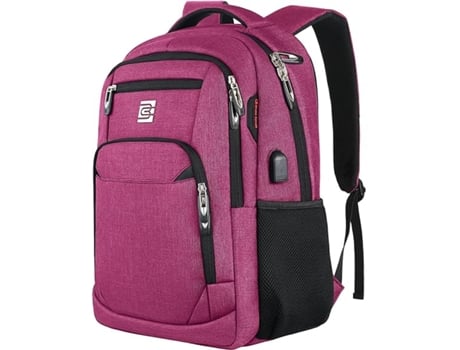 Mochila para laptop com carregamento USB e porta para fone de ouvido, mochila antirroubo para laptop empresarial com alça de ombro acolchoada e respirável, rosa e vermelho Beijiyi