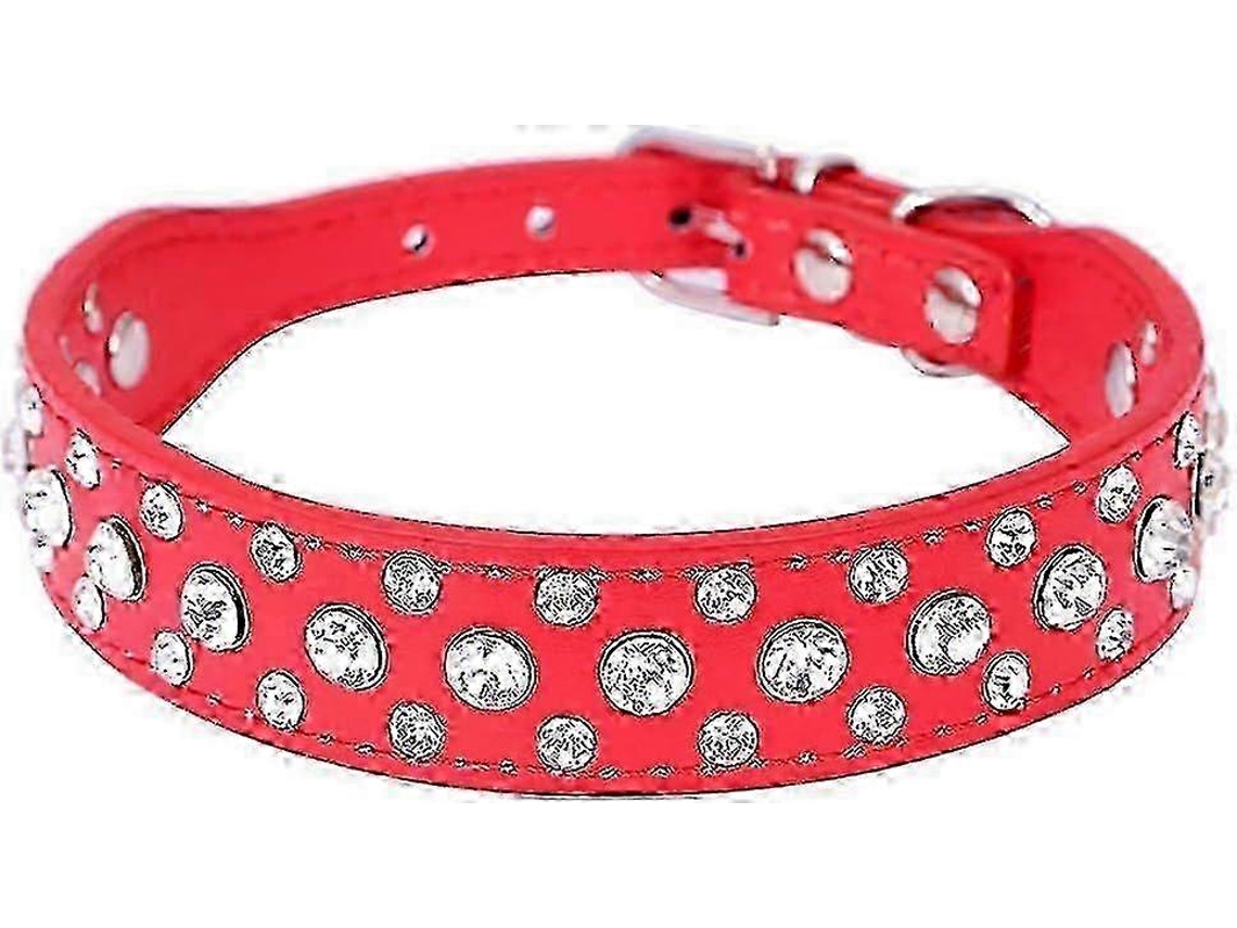 Coleira De Couro Ajustável Para Cão Com Cristais 12 A 20 Polegadas, Para Raças Pequenas E Médiascolourred