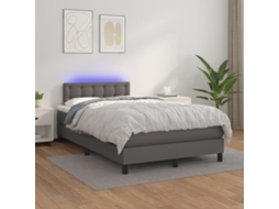Vidaxl Cama Box Spring C/ Colchão/led 120x200cm Couro Artificial Cinza