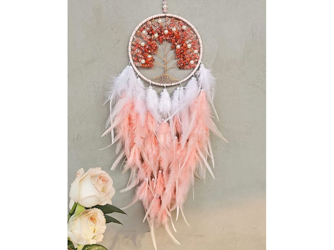 Decoração de Parede Nova Line aranha dos sonhos pink com cristal de cura, presente artesanal