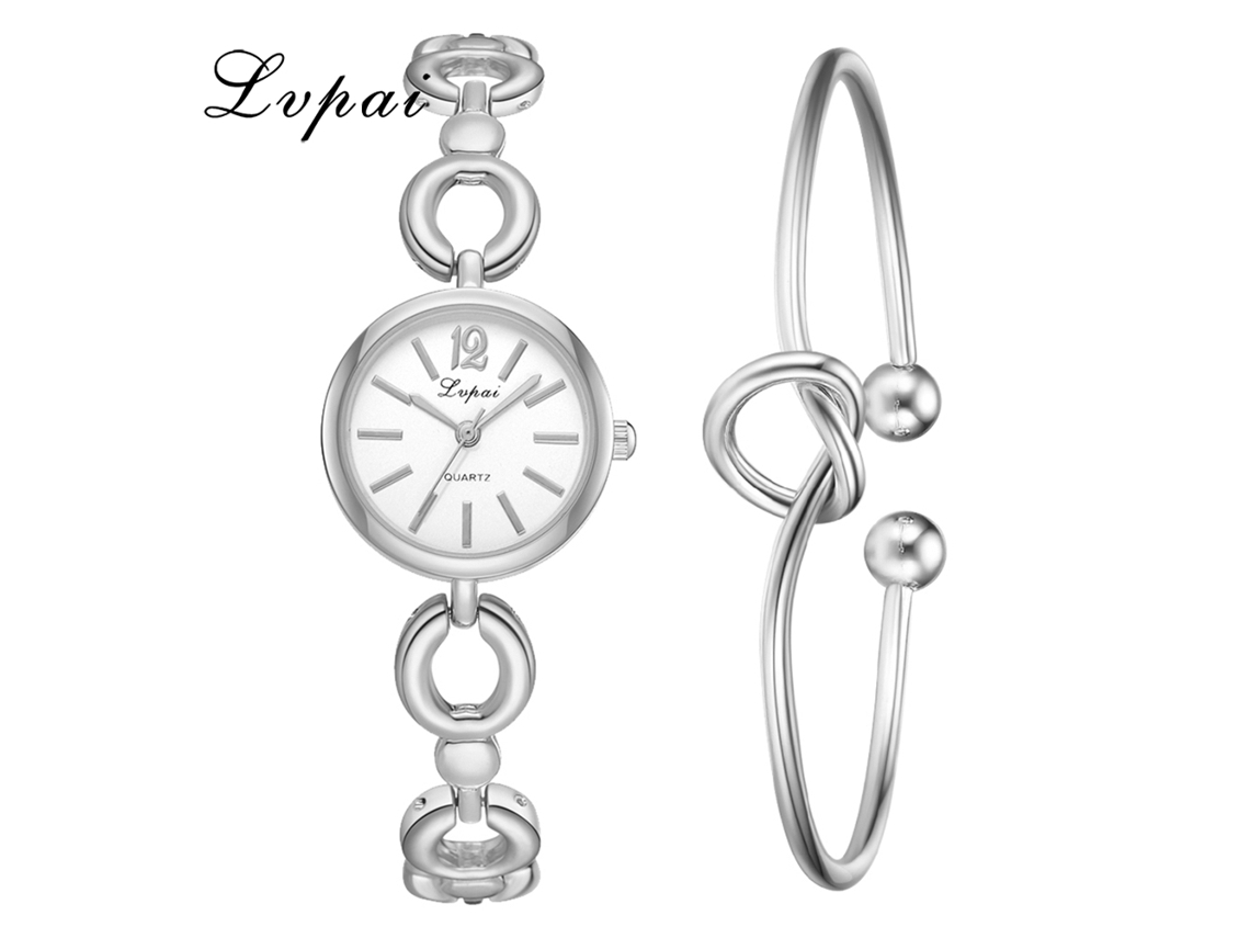 Relógio de Pulso Feminino Minimalista Quartzo com Pulseira de Liga Prata Branco Lvpai