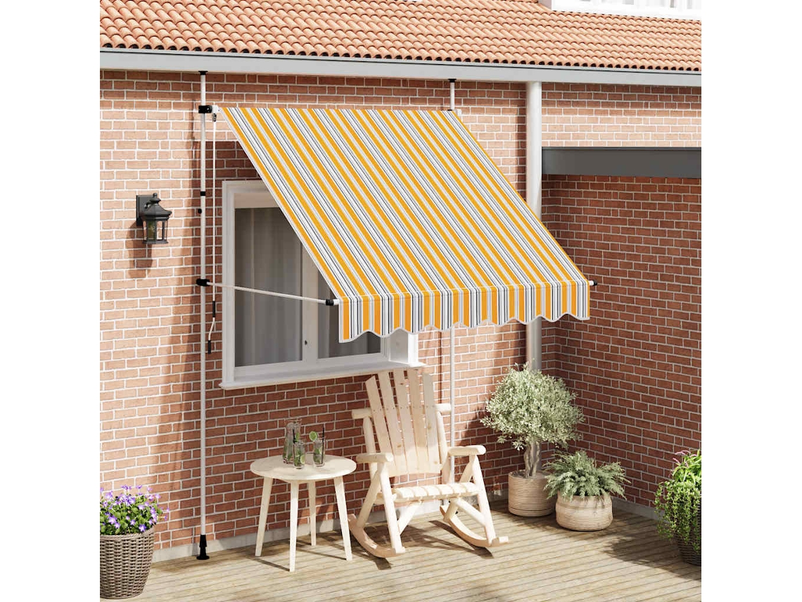Vidaxl Toldo Retrátil Manual 200 Cm Riscas Amarelas E Azuis