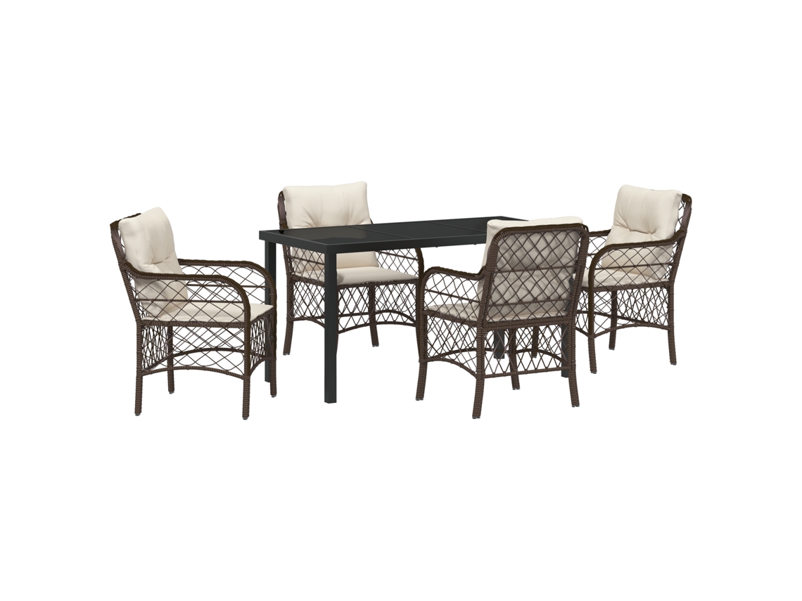 Conjunto 5 De Jantar De Vidaxl Com Almofadas Marrom Vime Pe