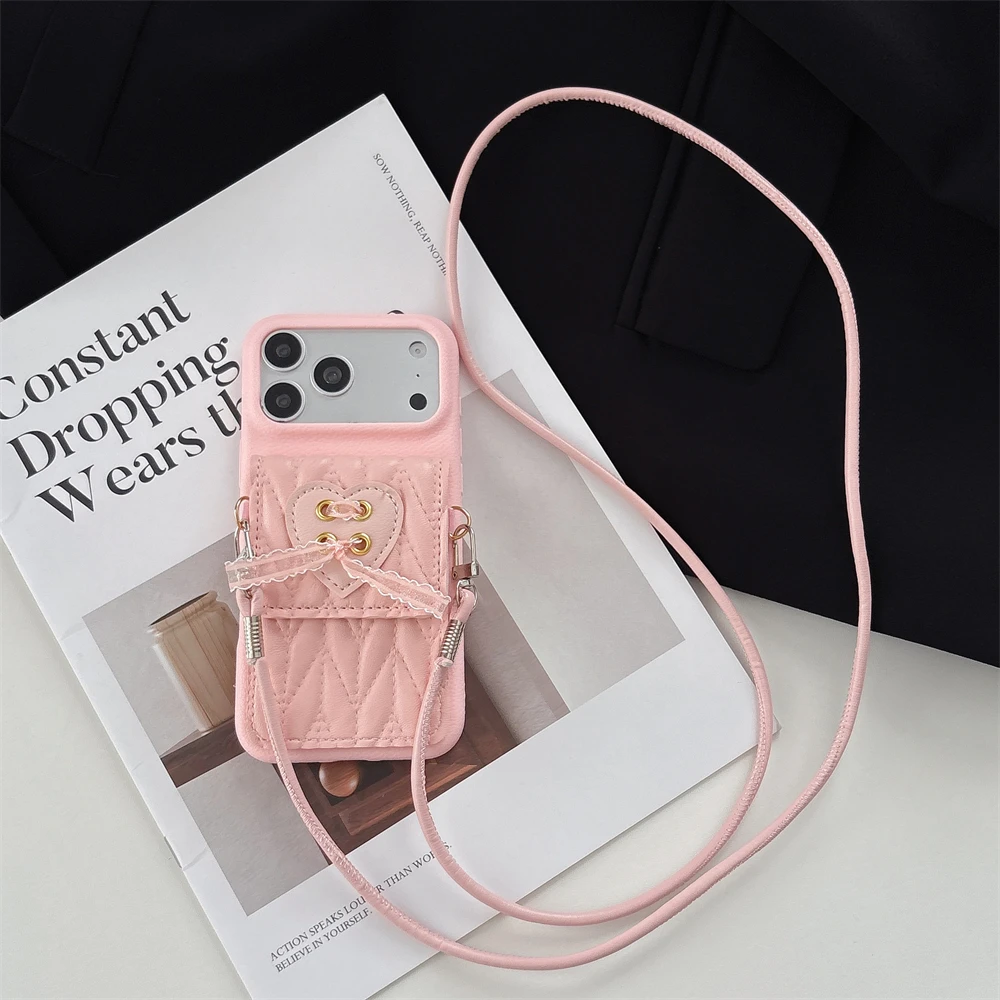 Capa Carteira Transversal De Couro Para Celular (iphone 16 Plus Rosa), Resistente A Impactos.