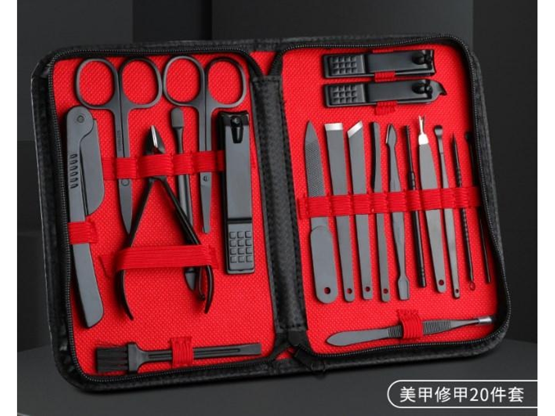 Kit De Manicure E Pedicure Profissional 20pcs Em Aço Inoxidável Com Tesouras E Cortadores De Unhas