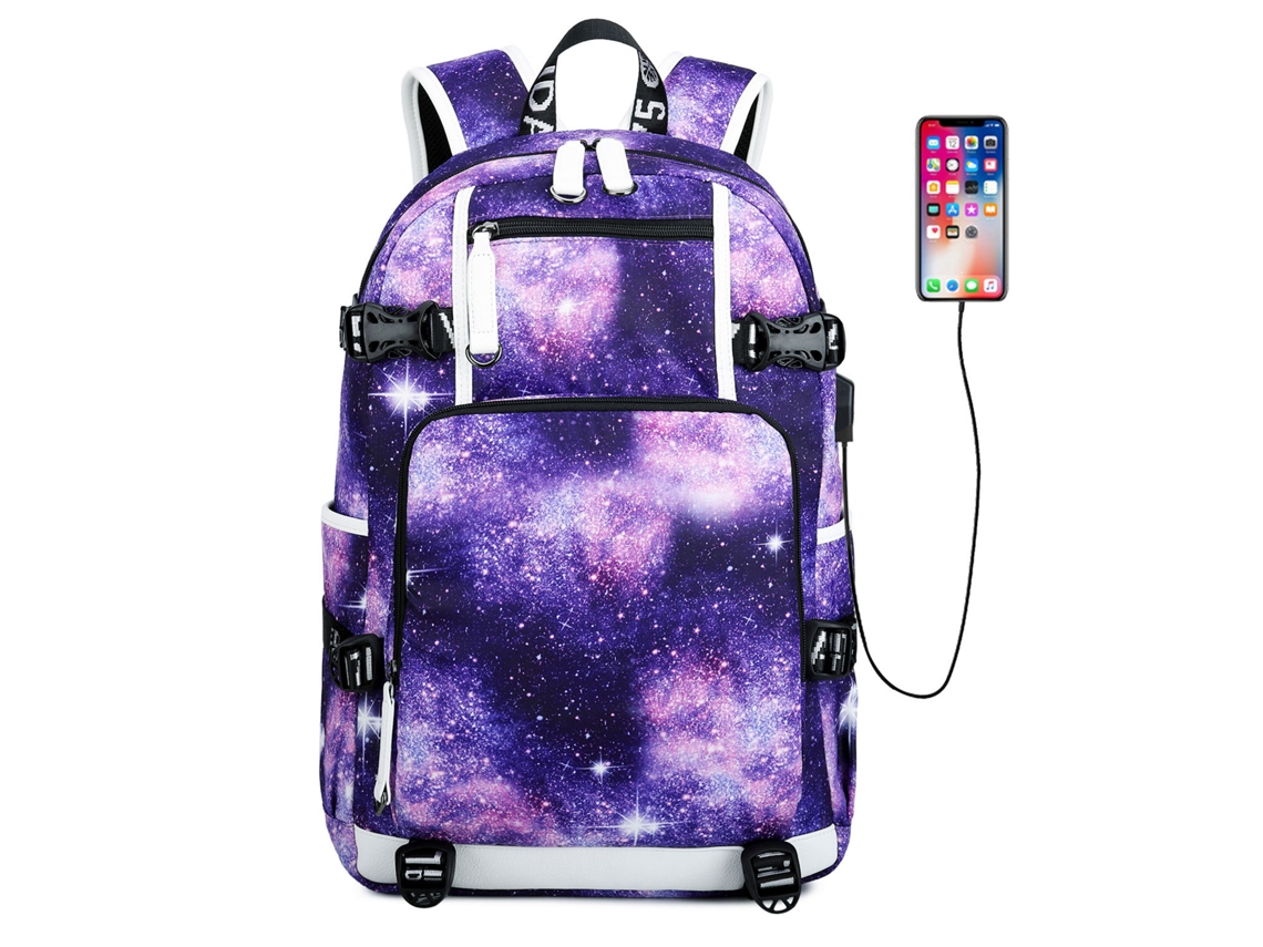  Mochila de Estudante DIGITALLAB Leve E Casual, Equipado Com Interface Usb, Elegante (Roxo Estrelado)