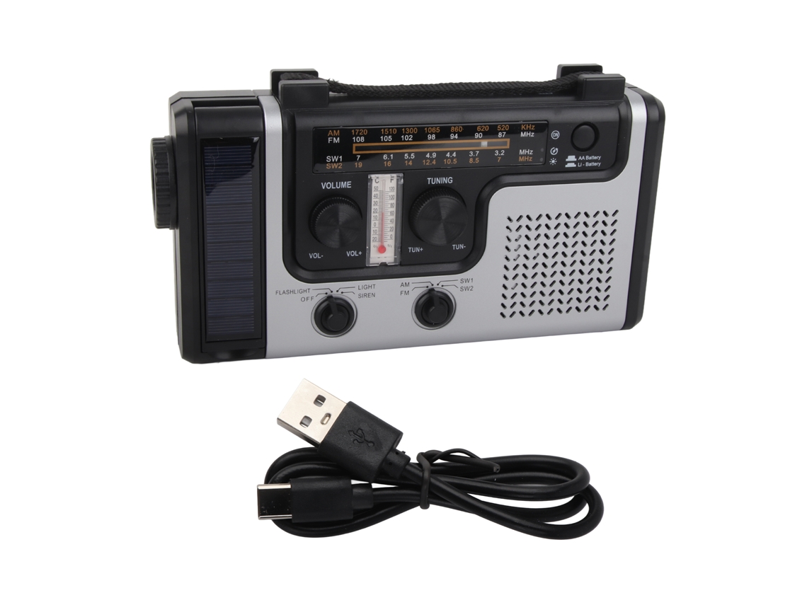 Rádio AQUAFORGE de manivela com célula solar, lcd, 3 modos de carregamento