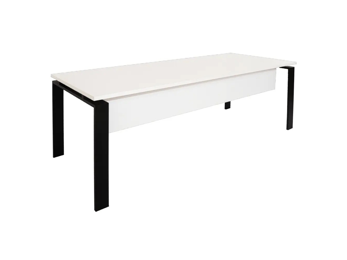 Mesa-Mesa com Saia. Estrutura metálica aberta preta. 140x60cm. Branco. OFILIKE
