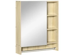 Armário Casa de Banho com Espelho Mdf e Vidro Cor Madeira 60x15x70 cm Kleankin