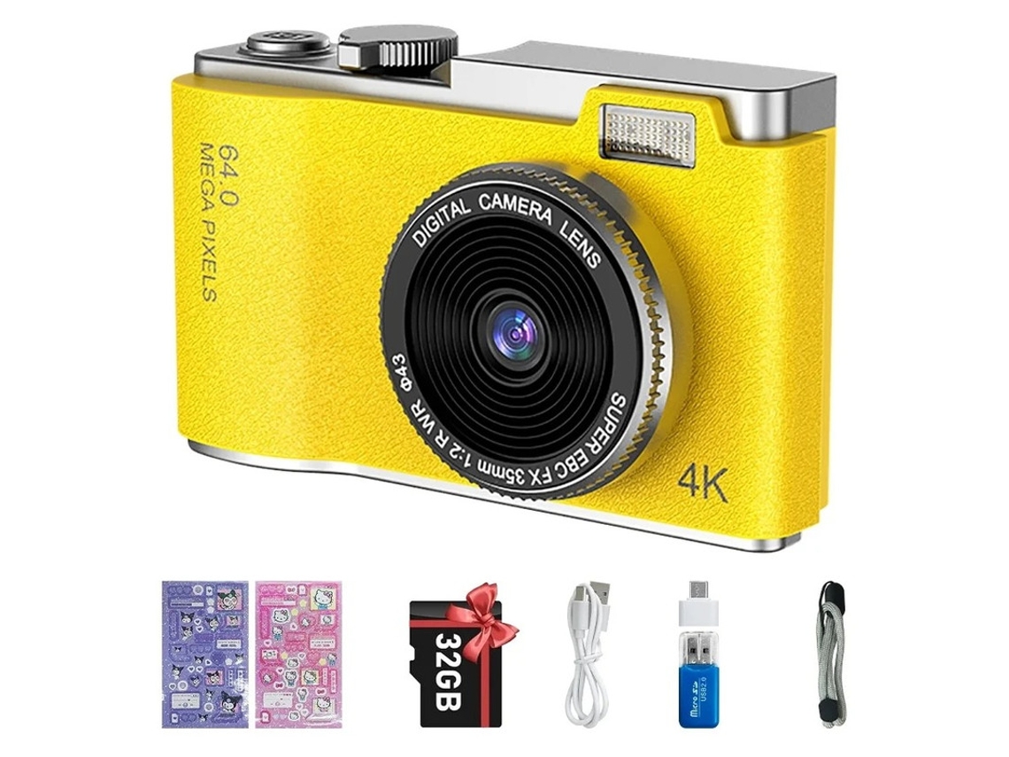 Yizhood 32g 24 polegadas amarelo 4K HD compacto tecido mini câmera digital