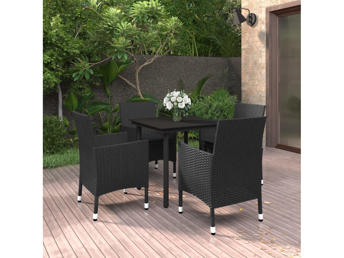 Vidaxl 5 Pcs Conjunto De Jantar P/ Jardim C/almofadões Vime Pe E Vidro