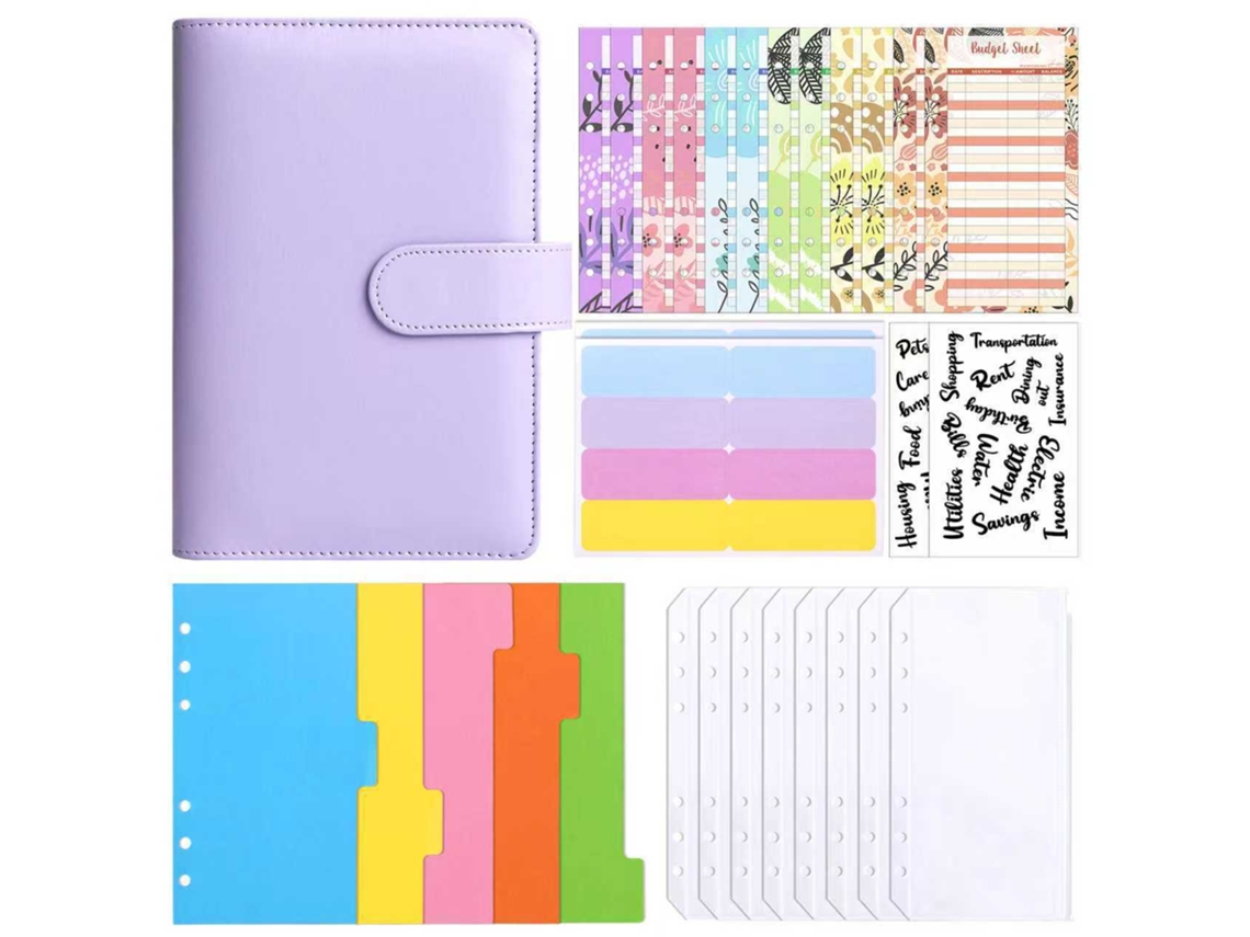 A6 Pu Leather Binder Cover With 8-receipt Pockets, 12-cash Budget Cards, 3-label Stickers, 2-clear Stickers, 1set Of