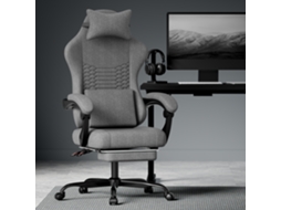 Cadeira Gamer Ergonômica Em Tecido Com Massagem, Apoio De Cabeça E Apoio Para Pés, Conforto Premium, Cinza Escuro