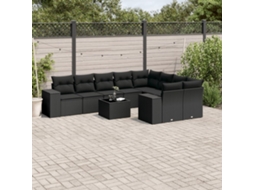 Vidaxl 10 Pcs Conjunto Sofás De Jardim C/ Almofadões Vime Pe Preto