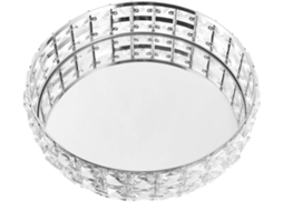 Bandeja SFUSHOS decorativa redonda de acrílico prateado e cristal