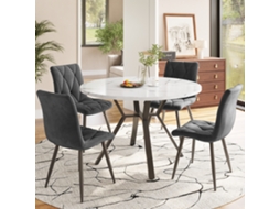 Conjunto Mesa Redonda Moderna 5 Peças Mármore Preto Metal E 4 Cadeiras Ergonomicas Couro Suede Cinza Echo