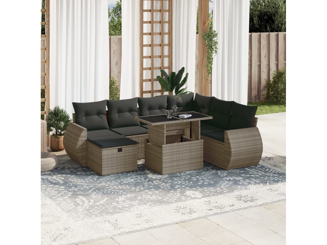Vidaxl 8 Pcs Conjunto Sofás De Jardim C/ Almofadões Vime Pe Cinzento