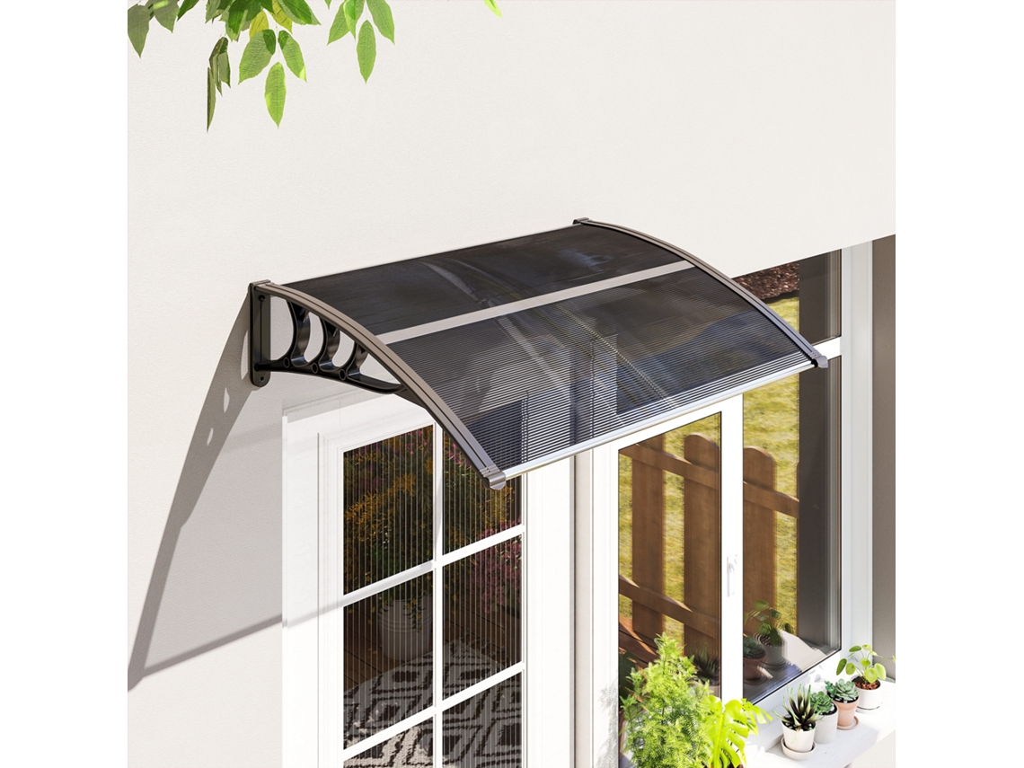 Marquise para Portas e Janelas 100x75x23 Cm de Proteção Contra Sol e Chuva C/cobert. Policarbonato Preto