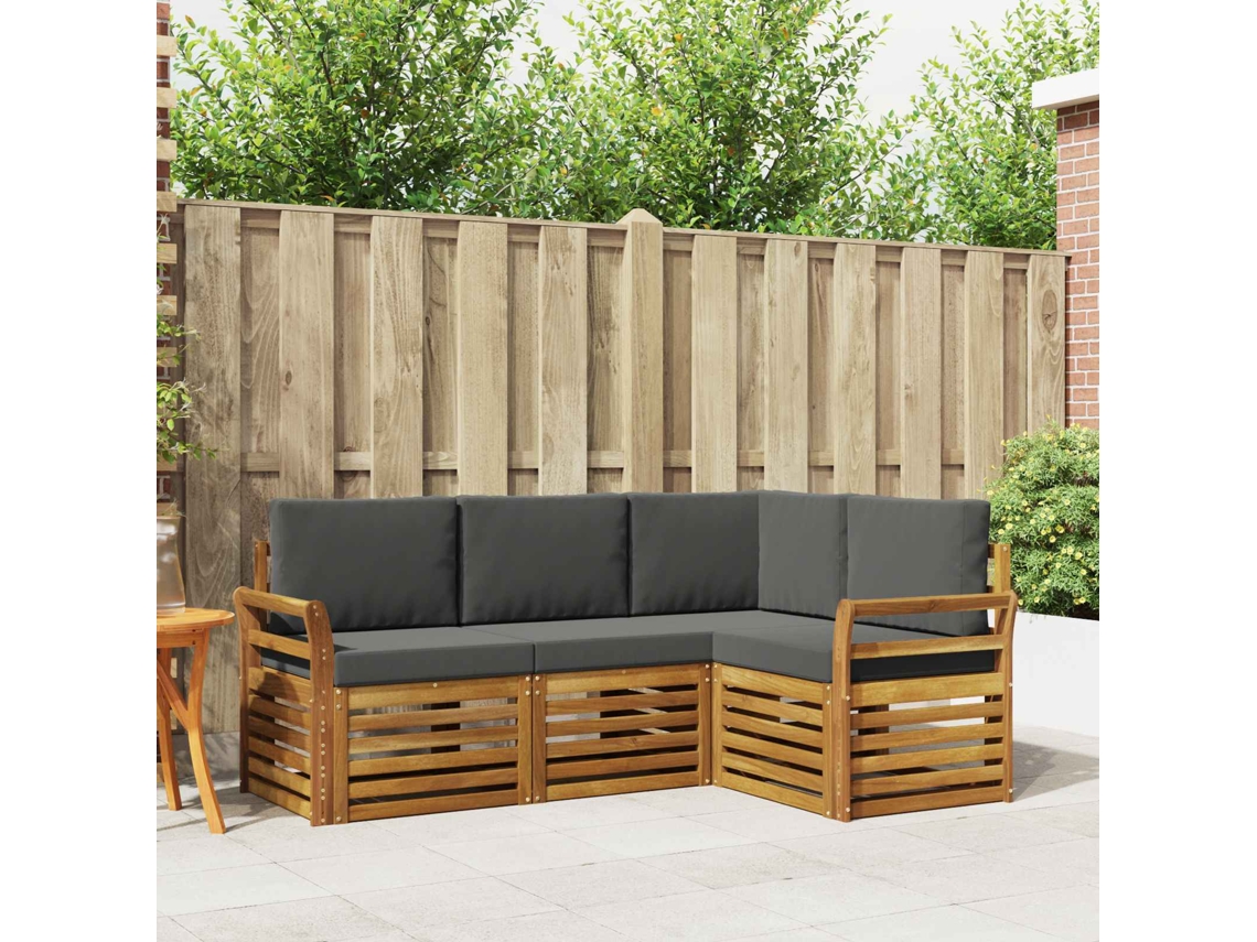 Vidaxl Conjunto De Sofás Para Exterior 4 Unid. Natural E Antracite