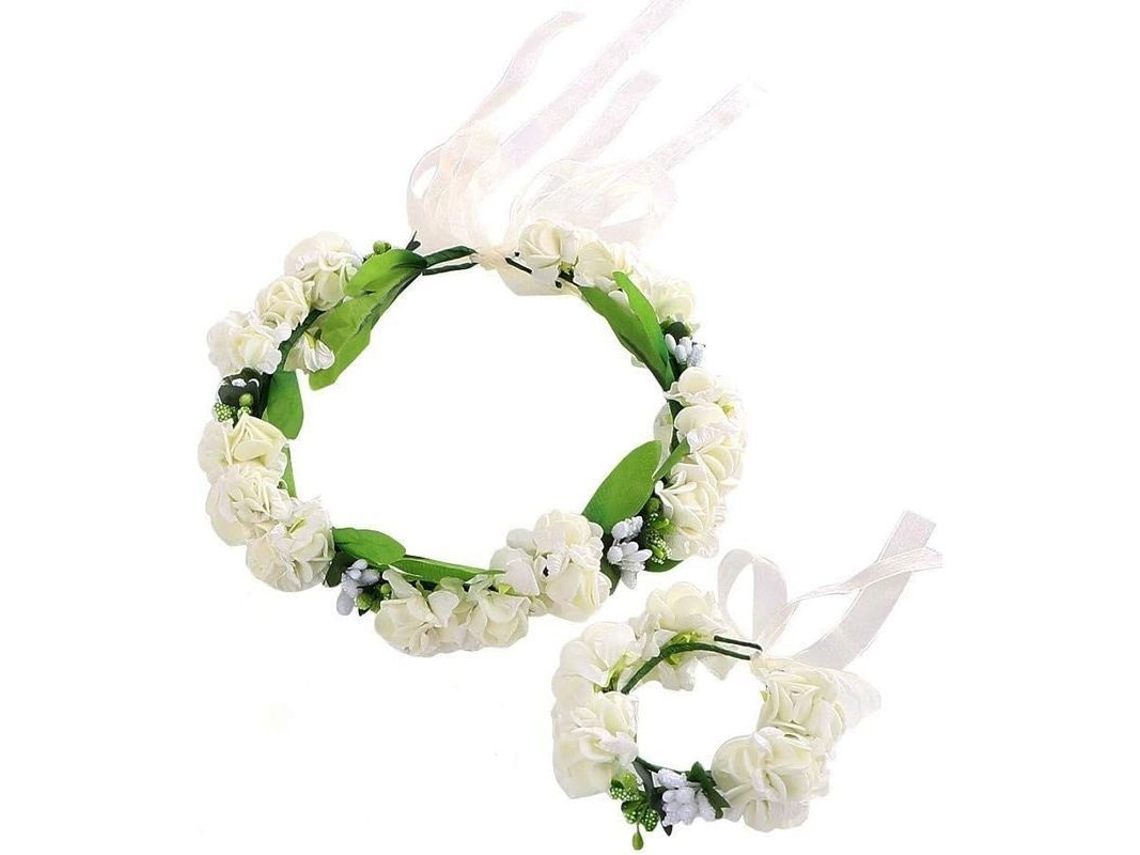 Corona Floral De Novia Guirnalda Accesorio De Cabello Niña Artificial Con Pulsera Ajustable Para Bodas Y Fiesta