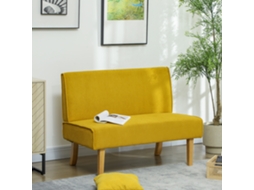Sofá de 2 lugares com detalhes em corda, pernas de madeira e estofamento macio, sofá de casal para quarto ou sala de estar, 110 x 62 x 85 cm, amarelo Ehstmind