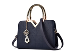 Bolsa Feminina de Couro Pu com Pingente Capacidade Ampla para Trabalho Encontro Azul Escuro