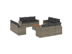 Conjunto de 13 Sofás para Jardim com Almofadões Vime Pe Cinzento MAISON EXCLUSIVE (90x200 cm)