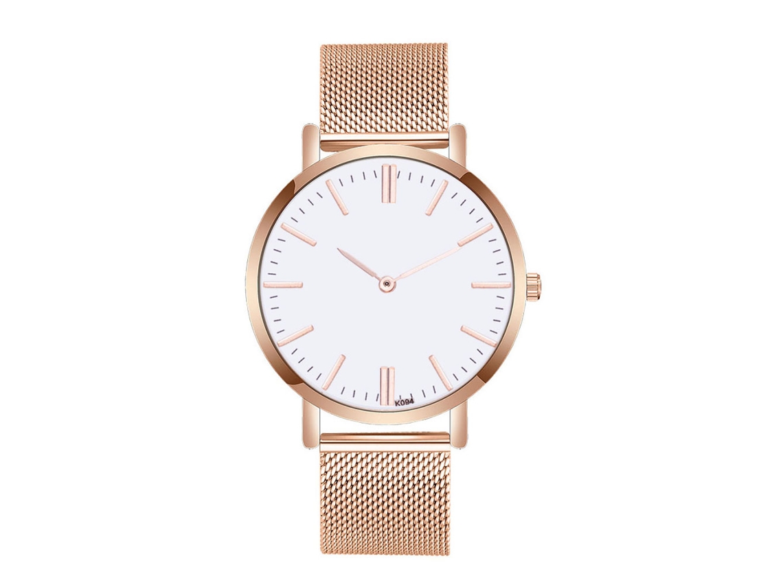 Relógio Masculino de Quartzo com Pulseira de Malha de Aço Rosa Redondo Fashion