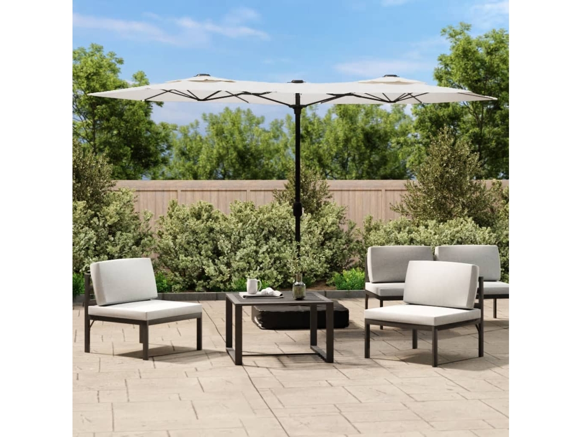 Vidaxl Guarda-sol De Jardim C/ Cabeça Dupla/led 316x145cm Branco Areia