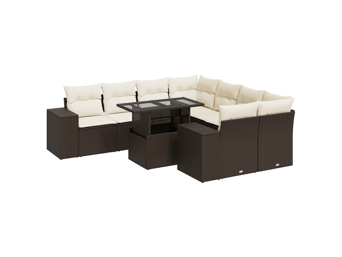 Conjunto de 9 Sofás para Jardim com Almofadões Vime Pe Castanho MAISON EXCLUSIVE