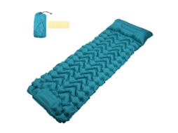 Colchonete inflável para camping, azul, ergonômico, com apoio para os pés, impermeável, com travesseiro para uso externo.