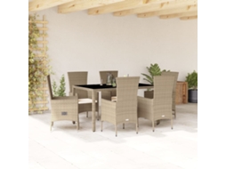 Vidaxl 7 Pcs Conjunto De Jantar P/ Jardim Com Almofadões Vime Pe Bege