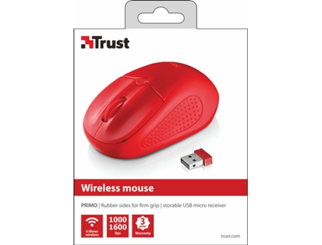 Rato TRUST Primo (Wireless - Vermelho) — Ótico | Sem Fios